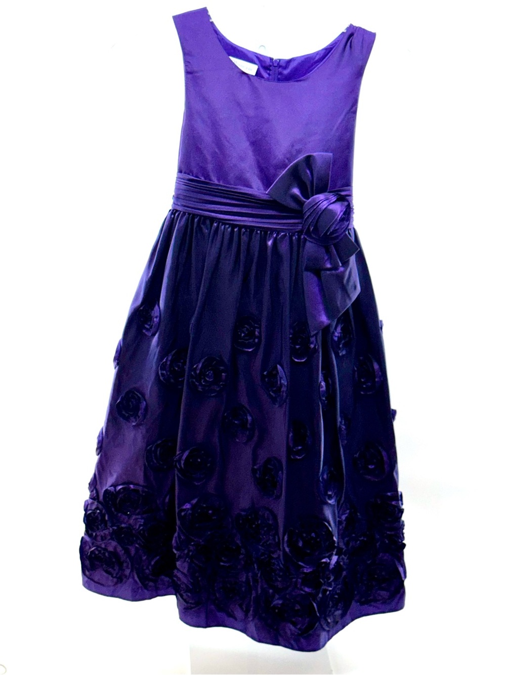 Bonnie Jean Purple Satin Floral Rosette Party Dress